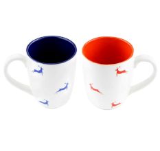 Navy Blue & Red Running Deer Decorative Handcraft Ceramic Coffee Mug